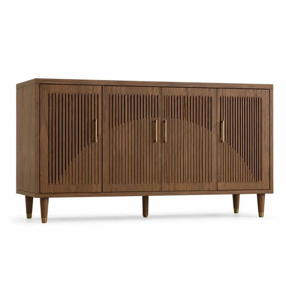 Aparador de comedor rectangular de MDF con chapa de nogal puertas con lamas marrón nogal 170 cm