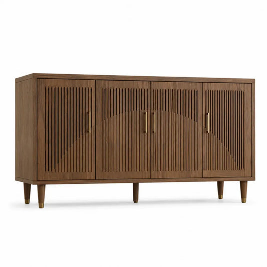 Aparador de comedor rectangular de MDF con chapa de nogal puertas con lamas marrón nogal 170 cm