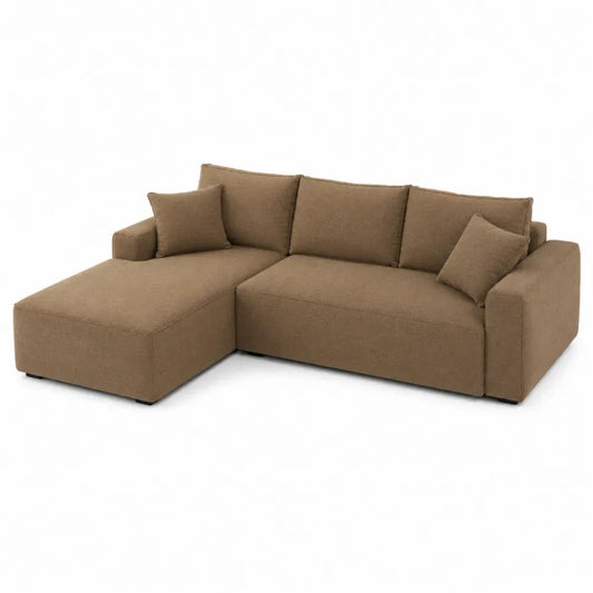 Sofá en L con chaise longue tapizado en tejido bouclé beige estructura de madera maciza 260 x 160 x 85 cm
